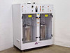 FSI ChemFill Chemical Canister Module Delivery System front view showing dual stainless steel tanks behind clear acrylic doors with top control panel