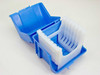 Fluoroware E124-60 Robox wafer case open with A182-60MU 13-slot white cassette insert visible inside blue outer shell