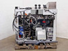 Rear view of ITS wafer mask cleaner developer system showing complex wiring, fluid plumbing, Grundfos pump, compressor, and breakout box