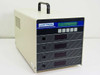 Luxtron 755 HG Multichannel Fluoroptic Thermometer – front three-quarter view showing beige enclosure with carry handle, LCD display, four channel display windows, and front-panel control knobs