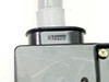 Close-up of metal-shell rectangular connector end with HRS2U5 stamp on collar and gray cable entry