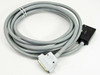JAE DD-C1-J17 16ft cable full length view showing gray jacket, D-Sub 50-pin connector at left and metal-shell rectangular connector at right