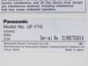 Panasonic UF-770 rating label — 120VAC 60Hz 5.0A, Made in Japan by Matsushita Graphic Communication Systems