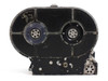 Mitchell 520/3A/300 film magazine – front face showing two film spool spindle hubs inside open magazine body with paint wear and surface scratches