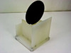 Unbranded 150mm 12-slot wafer carrier holder — second angled front view showing open slot structure and HDPE plastic construction with wafer partially inserted