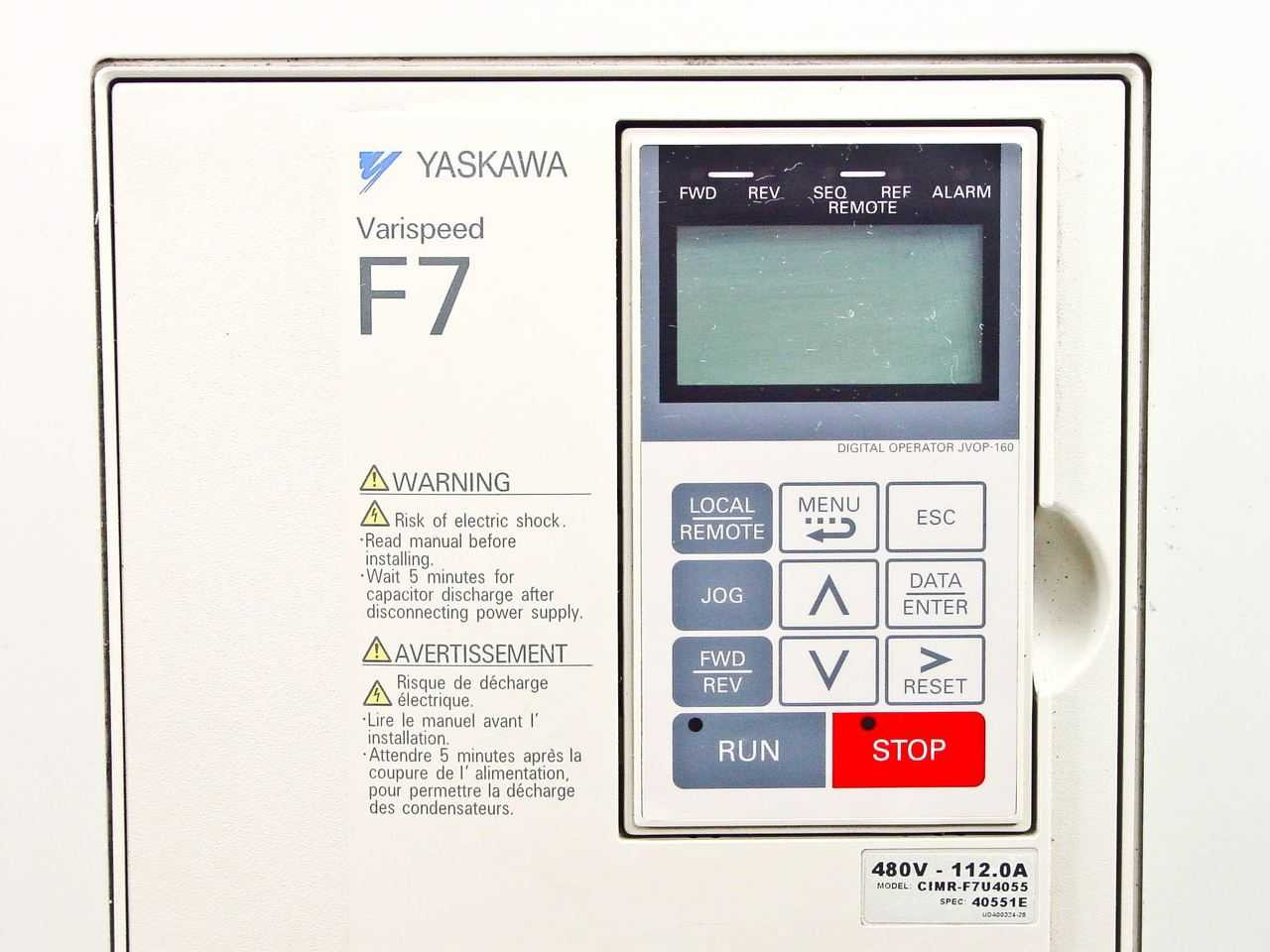 Yaskawa 480 Volt 112 Amp Varispeed F7 Spec 40551E (CIMR-F7U4055)