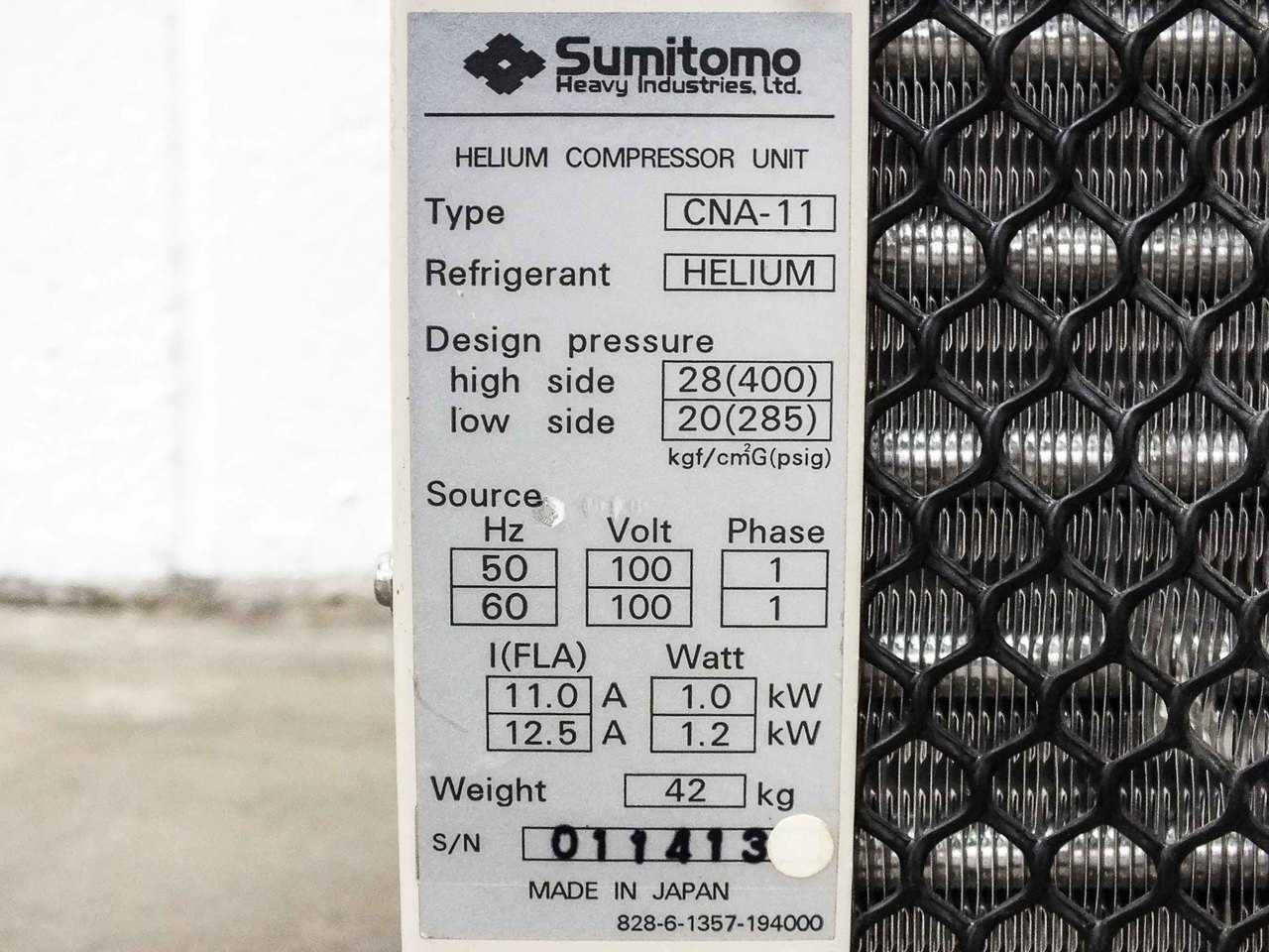 Sumitomo Helium Compressor with SRP-1512 Cryogenic Refrigerator