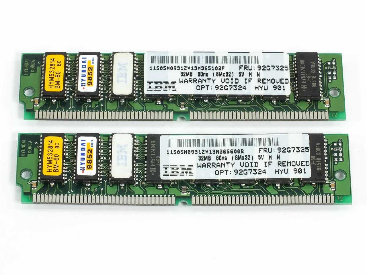 IBM 92G7325 Pair of 32MB Ram Sticks - 64MB Total - 72-Pin Non
