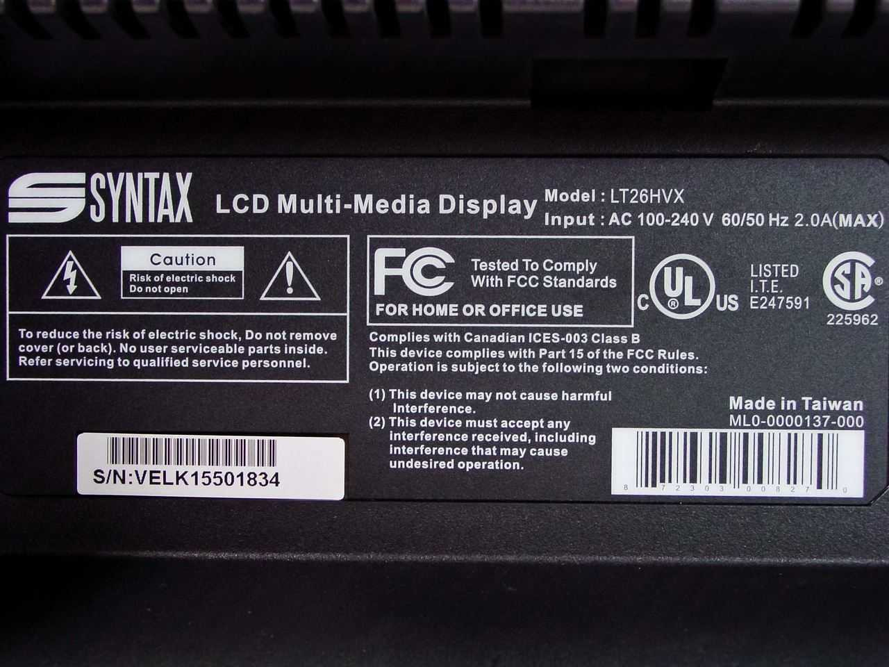 Syntax Olevia LT26HVX 26-Inch Flat-Panel LCD HD-Ready TV - No