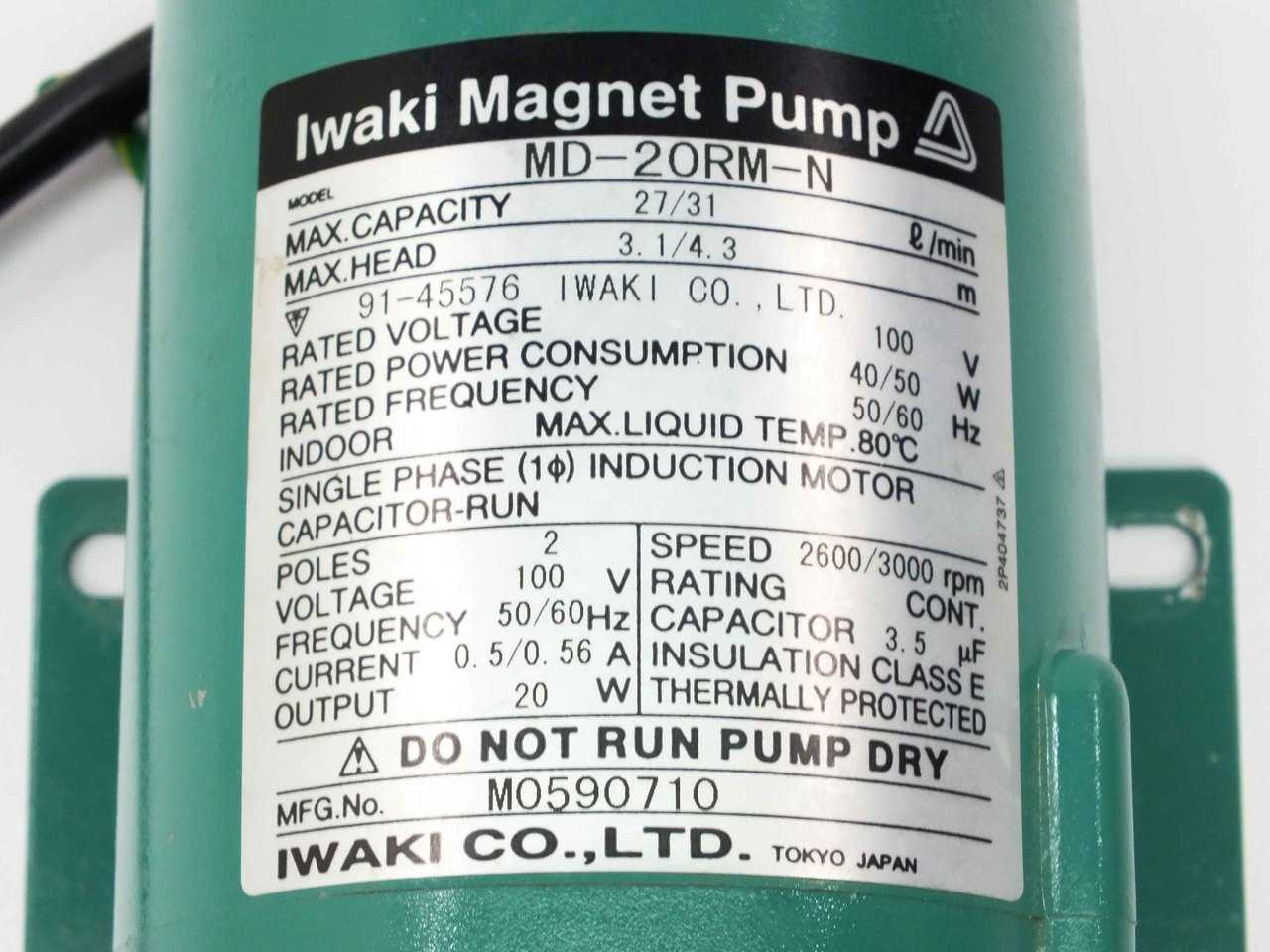 Iwaki MD-20RM-N Magnet Drive Pump 100V 20W 27/31 L/min