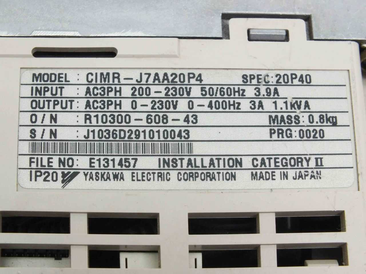 Mimi050ページ Yaskawa CIMR-J7AA20P7 VS Mini J7 3 Phase 50/60 Hz to 400 Hz Inverter