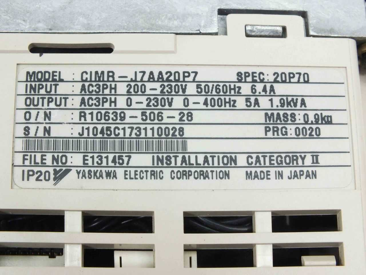 Yaskawa CIMR-J7AA20P7 VS Mini J7 3 Phase 50/60 Hz to 400 Hz Inverter