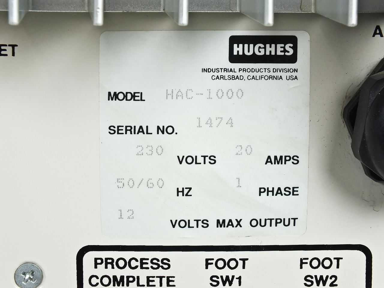 Hughes HAC-1000 Programmable AC Welding Controller and Head