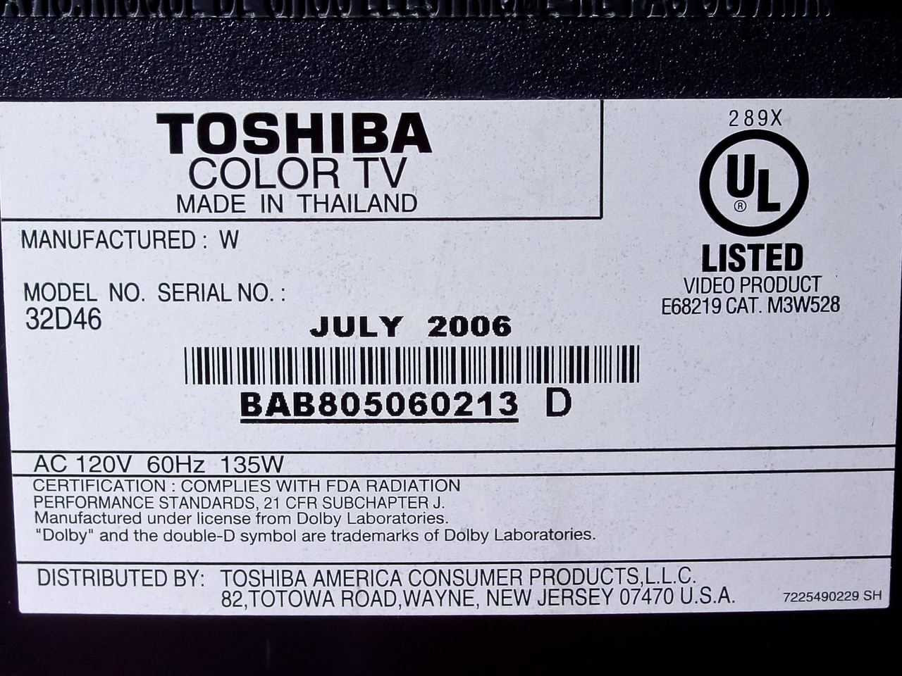 Toshiba 32D46 TheaterView SD Toshiba 32D46 TheaterView SD
