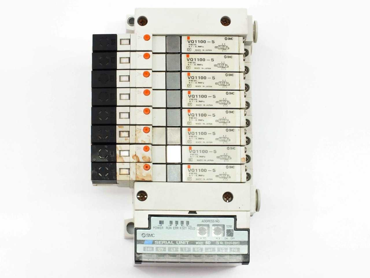 SMC EX120-SSH1 Serial Interface Unit with Manifold & 8 VQ1100-5 ...