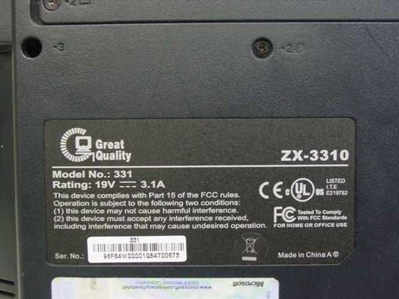 ahy Great Quality ZX-3310 Laptop 331 - As Is