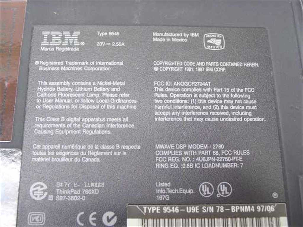 IBM 9546-U9E Thinkpad Laptop 760XD Pentium 166MHz 3GB