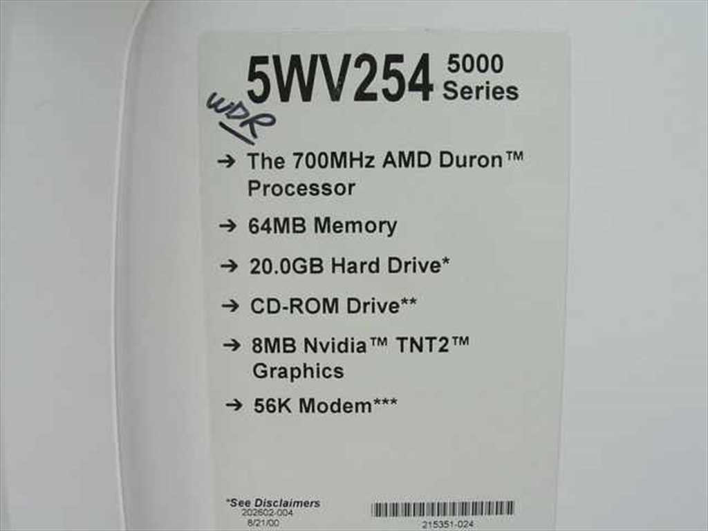 Compaq 5WV254 Compaq Presario 5000 Series PC tower