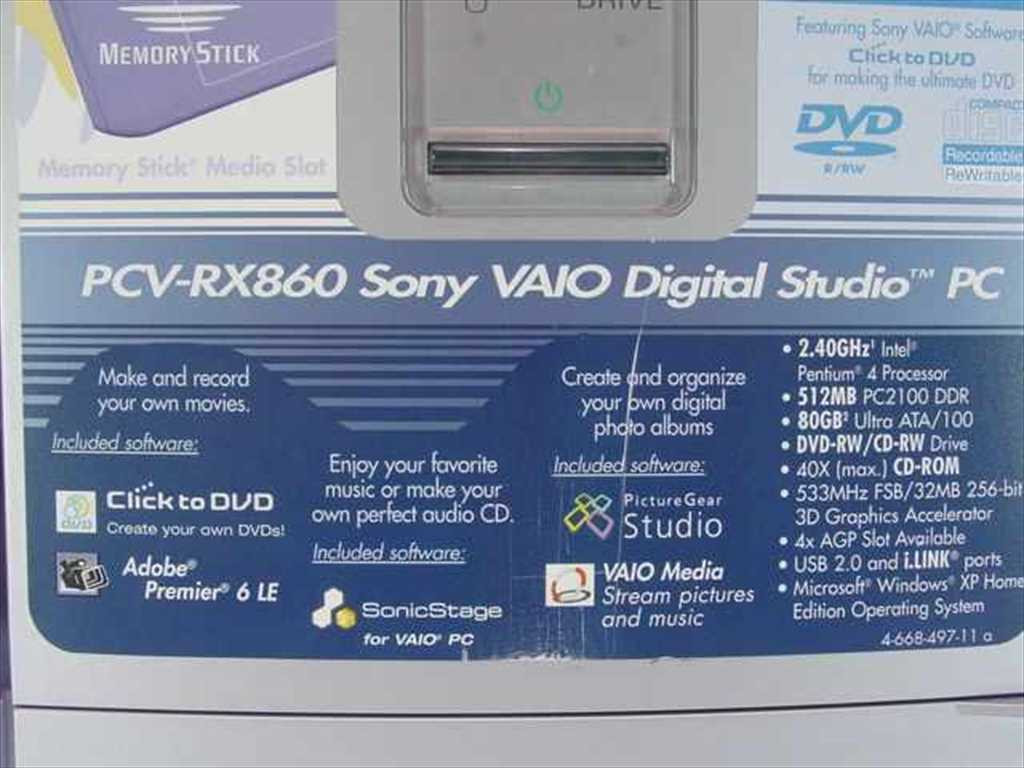 Sony PCV-RX860 VAIO Pentium 4 2.4GHz 512MB 80GB DVD-RW PC