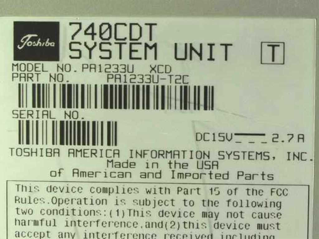 Toshiba PA1233U-T2C I-166 Tecra Laptop / Notebook 740CDT - Missing