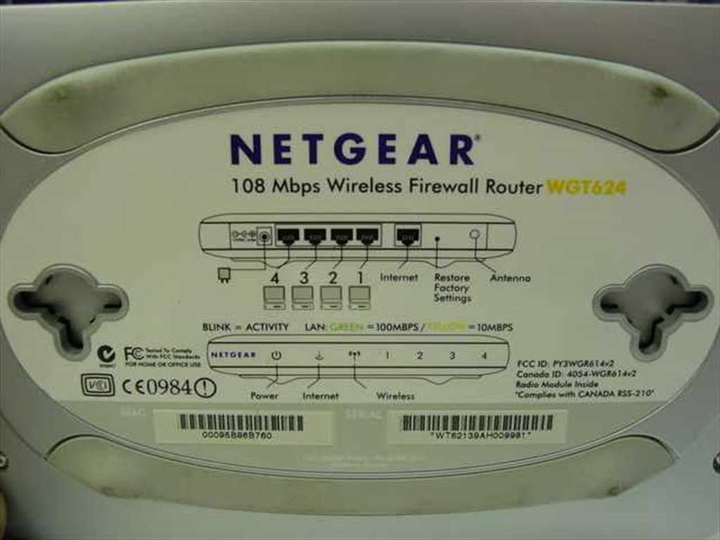 Netgear WGT624 108 Mbps 4-Port Wireless Firewall Router w/AC Adapter