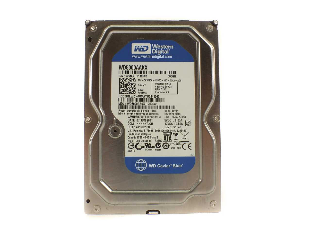 WD WD5000AAKX Blu Hard Disk Desktop Da 500 GB, 7200 RPM, SATA 6 GB/s, 16