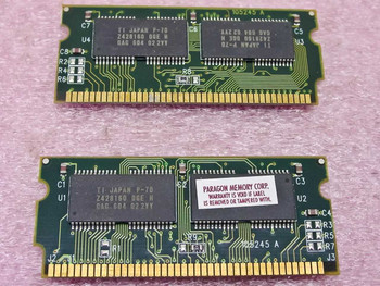SimpleTech STC-A4100/8 16MB SO-DIMM kit — both modules showing back side with TI Japan Z428160 DGE H memory ICs and board number 105245 A