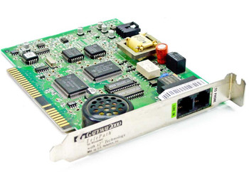 US Robotics Gateway 2000 TelePath 33.6 ISA Modem 87173102 – angled front-left view showing ISA edge connector and bracket with RJ-11 ports