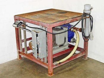 Alfa Laval Flow 140FBB pump and Nord Gear 53-112 gearbox on red steel platform skid – front left three-quarter view