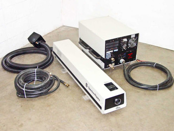 Spectra-Physics 2020-11 Krypton Ion Laser and 2560 Power Supply full system view with water hoses on floor