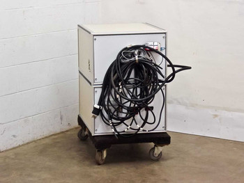 Sorensen DCS 8-350 and James River 11AC custom power supply system – rear view showing bundled interconnect cables