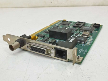SMC 8013EWC 16-bit ISA Ethernet NIC front bracket view showing BNC, 15-pin AUI D-Sub, and RJ45 connectors
