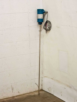 MTS A910410172 Level Plus Gauging System — full view of 41-inch stainless steel rod probe with blue transmitter head mounted on wall
