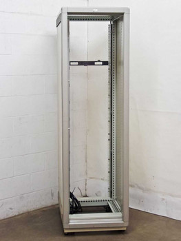 Rittal VRiS383151 40U rackmount cabinet – front-right view showing vertical rack rails and cable cord at base