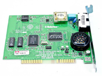 US Robotics Sportster 00112401 WinModem PCI card — PCB top view showing ICT100 controller, UL markings, FCC ID GIE-042D, and component layout