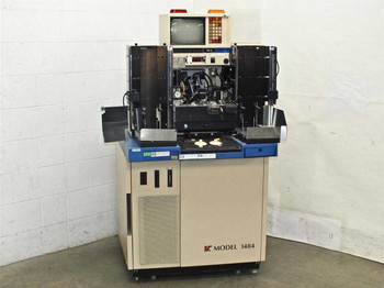 Kulicke and Soffa Model 1484 automatic wedge wire bonder front view with work stage open and CRT monitor visible at top