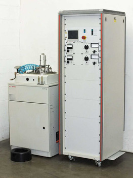 BOC Edwards Auto 500 NXJ96800 Evaporator Coater — full system view showing smaller Auto 500 chamber unit and larger control cabinet side by side