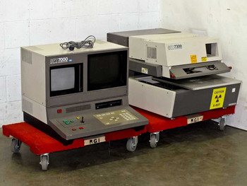 Seiko SFT7000 and SFT7300 XRF Coating Thickness Gauge system — full front view of both units on rolling dollies