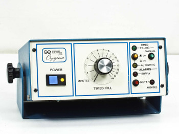Gordinier Electronics 359 Cryogenics Timed Fill Alarm Controller — front panel showing Power button, Timed Fill rotary timer dial (0–16 min), and LED alarm indicators