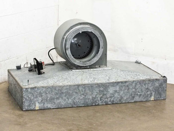 Emerson K55HXSAZ-8219 laminar flow hood — left-rear angle view showing blower assembly, Vari-Speed controller box, and sheet metal housing