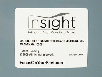 Insight Healthcare Solutions label on scale box showing distributor info, patent pending, 2008 copyright, Made in China