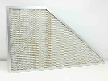 Halco H2237A00-AAABABA HEPA air filter – front face showing white pleated filter media in aluminum frame, triangular shape
