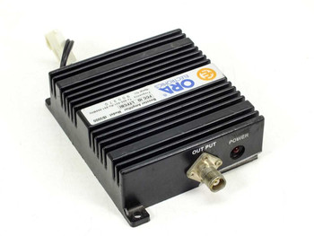 ORA Electronics ID3000 Booster Amplifier – rear-left view showing BNC output connector, POWER LED indicator, and ORA Electronics label