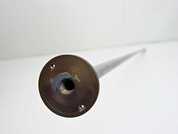 Stainless steel vacuum chamber feedthrough tube 48 inch – end-on view of flanged mount showing 1/4 inch bore and bolt holes