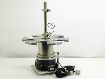 NSK YS2020FN001 rotating tray motor assembly – full side view showing 6-slot aluminum tray and motor base with wiring