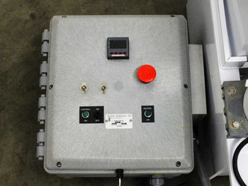 Process Technology DSL-VC-30-208X-15-LT controller enclosure front panel with emergency stop, control and heater switches, and digital temperature controller