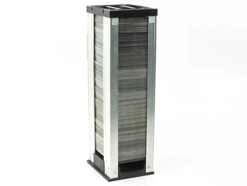 Nanosolar NanoCell CIGS solar cells stacked in full 1000-cell carrier tray — full tower view