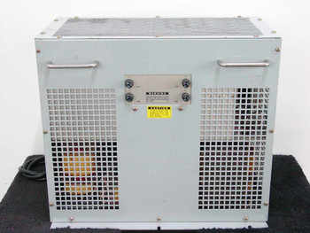 Rolm 8691 AC Power Supply rear view showing large ventilation grilles, cooling vents, and warning labels