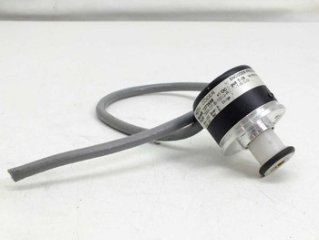 Encoder Products Accu-Coder 755A-07-S-1000-R-OC-1-S-S-N miniature shaft encoder – angled front view showing housing body and attached gray cable