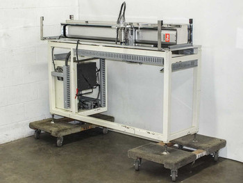 Yamaha LSII-B FLIP-X single axis robot on integrated stand with casters — full right-side view